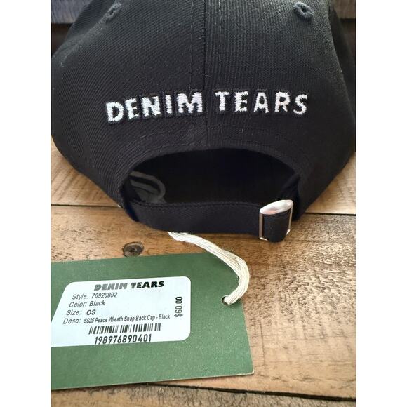 Denim Tears Hat Cap Snap Back Peace Wreath Black Embroidered New Era 9Fifty OS - Picture 5 of 7